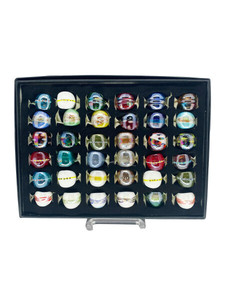 Box of 36pcs glass rings incl. 36 box for ring